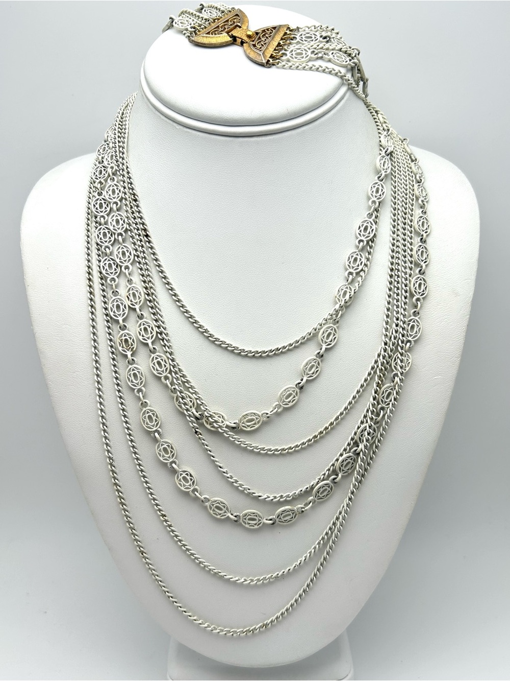 Monet Vintage White Enamel Multi-Strand Necklace